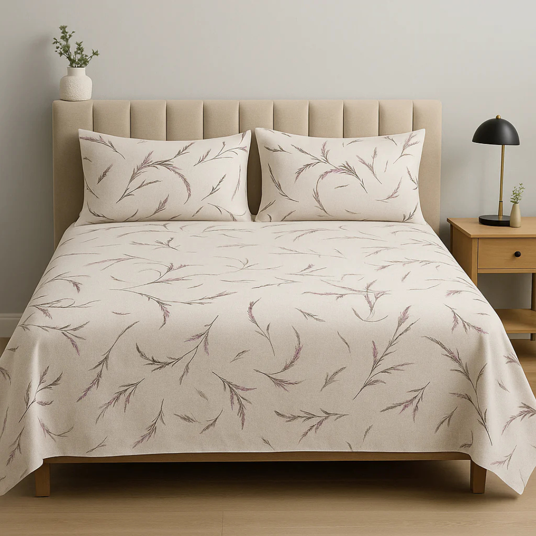 White Printed Cotton Satin Bedsheet – Premium King Size Bedding UK - Image 3