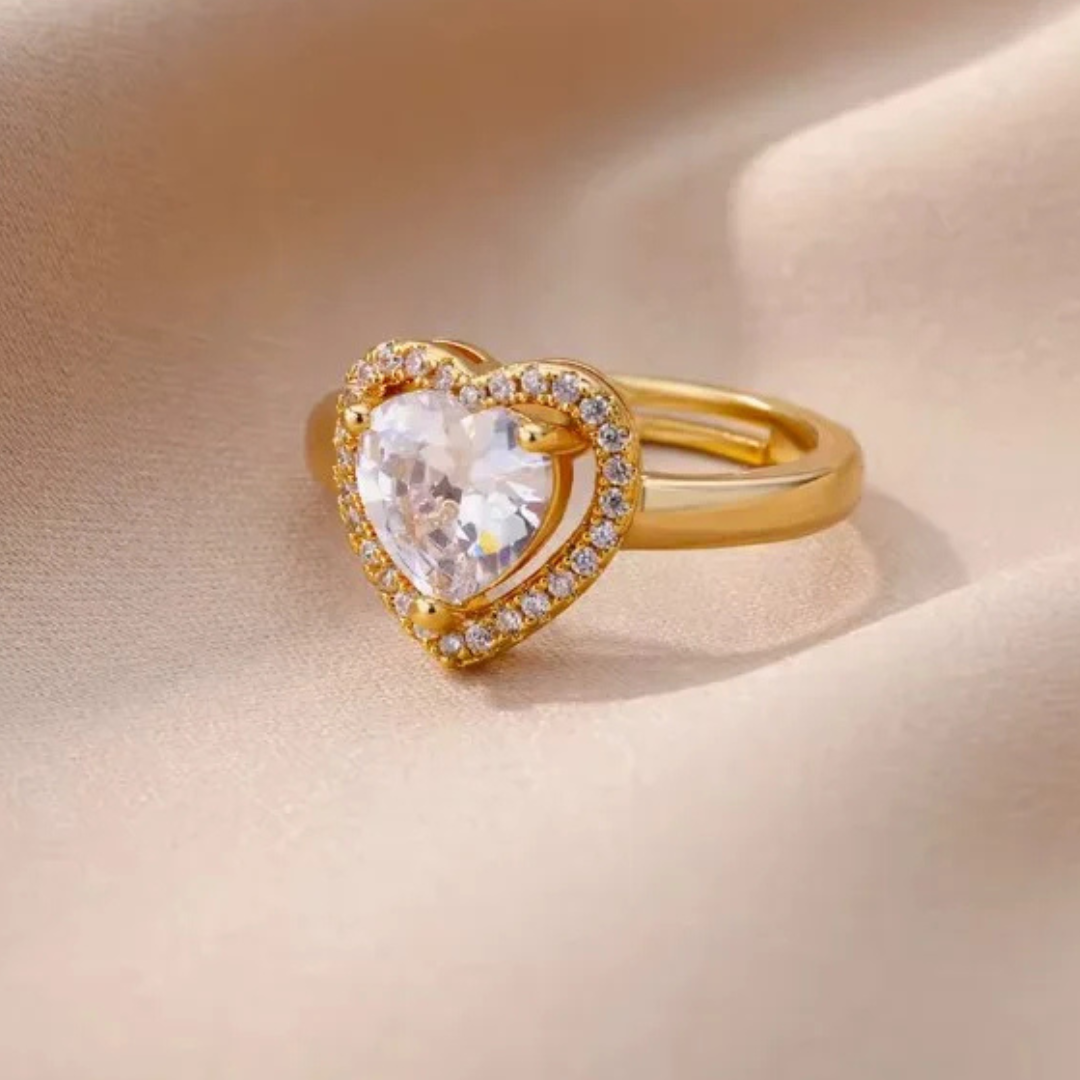 Gold Plated Heart Ring with Zircon – Adjustable Stainless Steel Ring for Women - Image 3