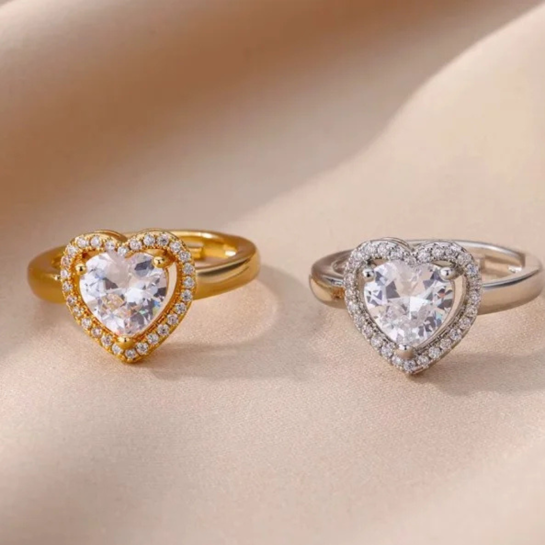 Gold Plated Heart Ring with Zircon – Adjustable Stainless Steel Ring for Women - Image 4